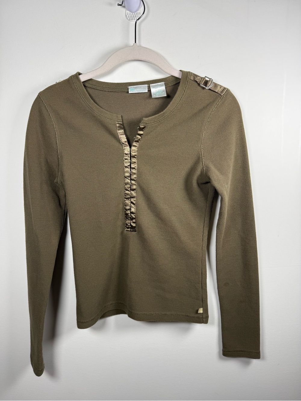 JLO | Y2K Vintage Satin Trim Thermal Long Sleeve Top Size S